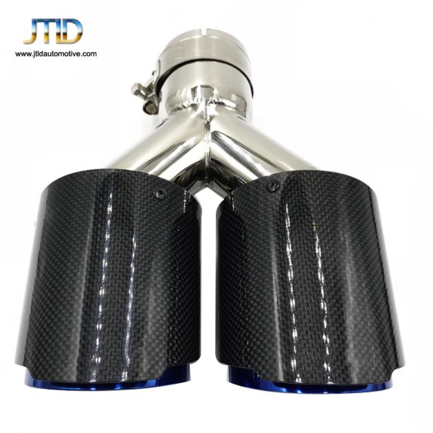  JTT-038  Glossy carbon fiber straight blue coating dual exhaust tip